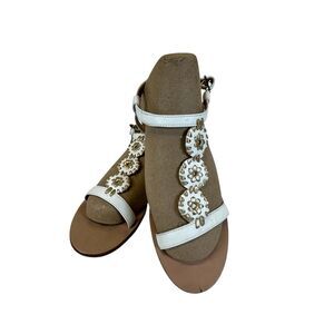 Jack Rogers Navajo White & Metallic Gold Sandal WOMEN'S Sz 8T-Strap Beach Summer